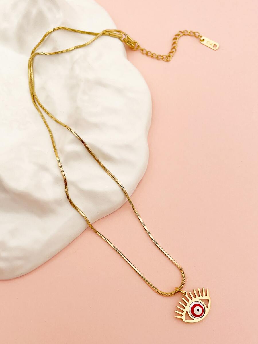 Evil Eye Charm Necklace - Yellow Gold - View 1