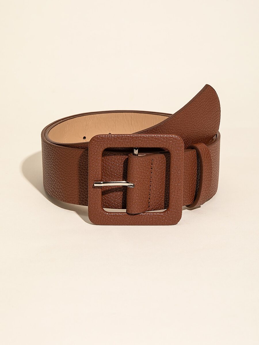 Cinturón con hebilla cuadrada con relieve de litchi, para verano, escuela, otoño, Halloween - Marrón - Ver 1