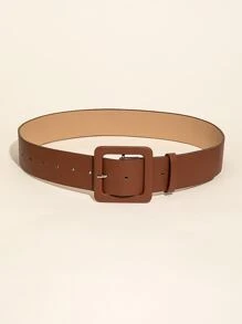 Cinturón con hebilla cuadrada con relieve de litchi, para verano, escuela, otoño, Halloween - Marrón - Ver 2