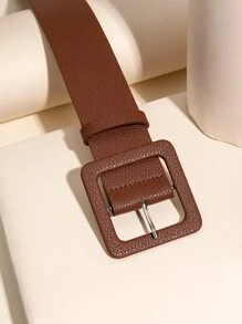 Cinturón con hebilla cuadrada con relieve de litchi, para verano, escuela, otoño, Halloween - Marrón - Ver 3