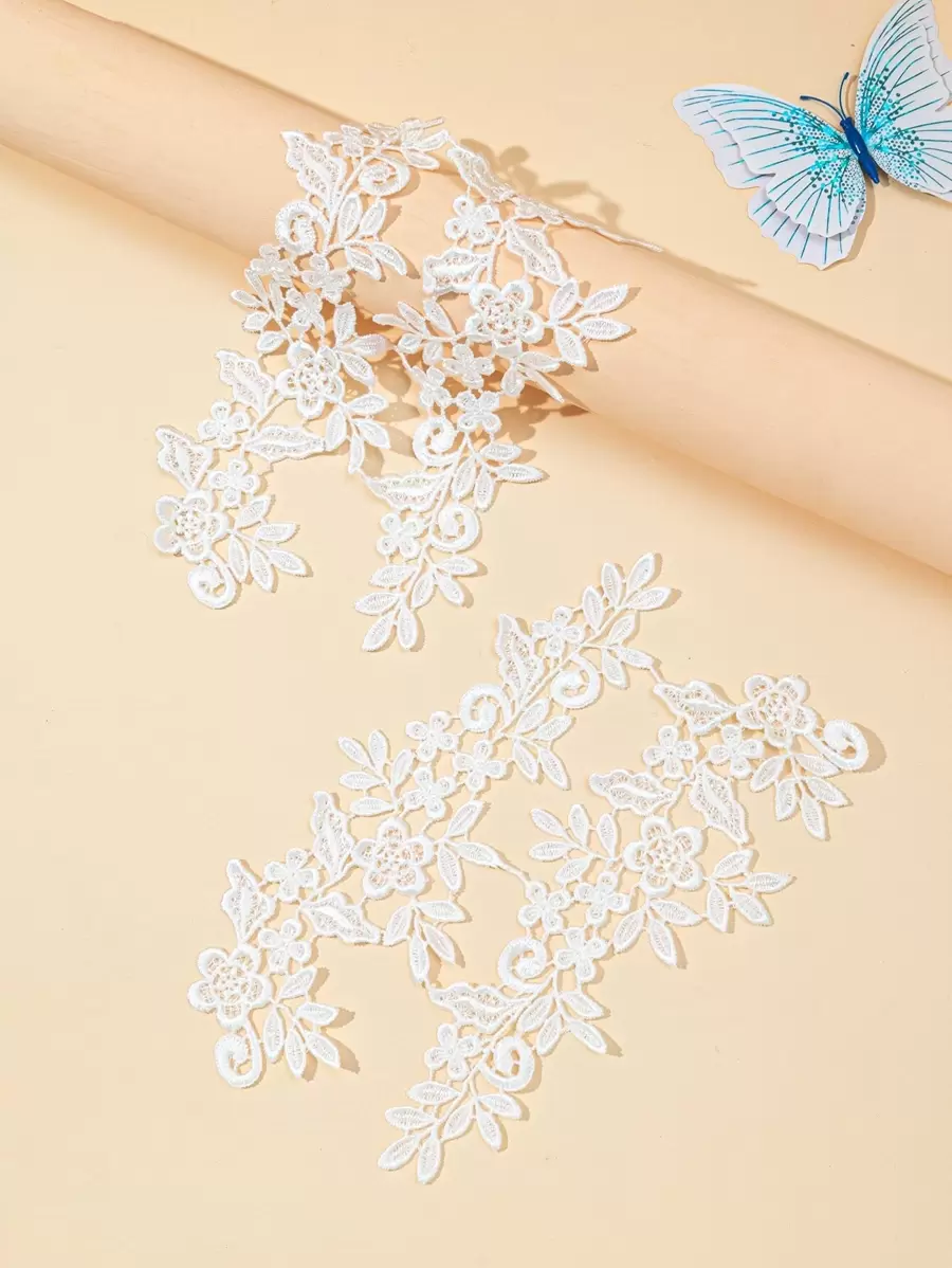 1 cặp hoa thêu ren vải tự làm - trắng - Xem 1