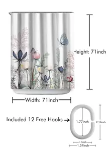 Butterfly & Floral Print Shower Curtain - Multicolor - View 3