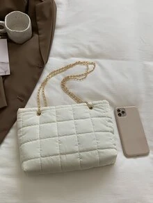 Bolsa cuadrada guateado con cadena - Beis - Ver 3