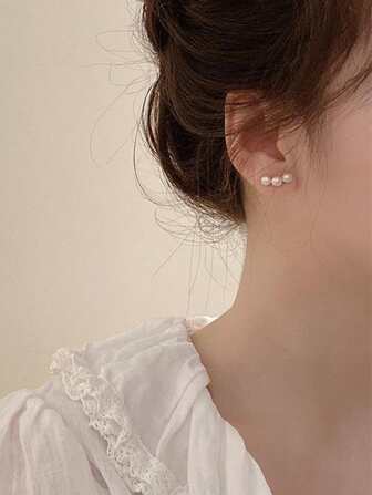 1 Par De Elegantes Y Suaves Pendientes De Perlas Sintéticas Para Mujeres