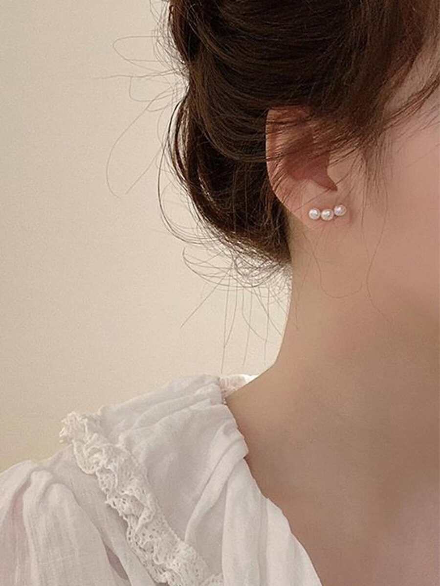 1對優雅天然珍珠女款耳針 - 金黃色 - 查看 1