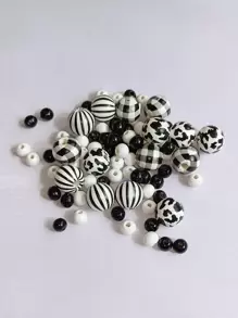 100pcs Striped & Plaid Pattern DIY Bead - Black and White - View 1