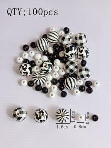 100pcs Striped & Plaid Pattern DIY Bead - Black and White - View 3