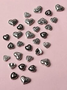 30入混合款式銀色金屬心形合金裝飾品，適用於彩繪美甲DIY美甲魅力寶石美甲用品 - 彩色 - 查看 3
