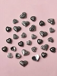 30入混合款式銀色金屬心形合金裝飾品，適用於彩繪美甲DIY美甲魅力寶石美甲用品 - 彩色 - 查看 4