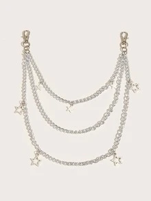 Star Charm Layered Pant Chain - Bạc - Xem 2