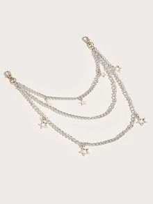 Star Charm Layered Pant Chain - Bạc - Xem 3