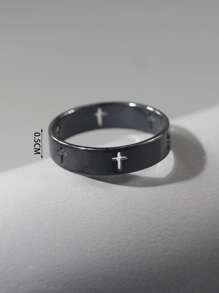Fashionable and Popular Men Cross Hollow Out Ring Stainless Steel for Jewelry Gift and for a Stylish Look - Black - View 3