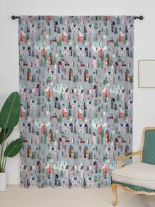 聖誕屋和人像圖案單片窗簾 - 彩色 - 查看 1