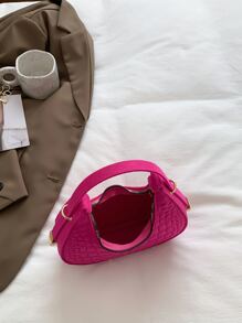 螢光紅鱷魚壓紋流浪包時髦女士人造皮革單肩包流行素色腋下包帶拉鍊新月設計 - 玫紅色 - 查看 5