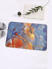 Alfombra de baño con estampado de mármol & de letra anti deslizante - Multicolor - Ver 1