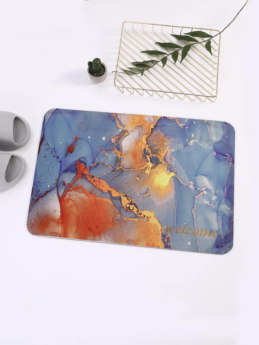 Alfombra de baño con estampado de mármol & de letra anti deslizante - Multicolor - Ver 1