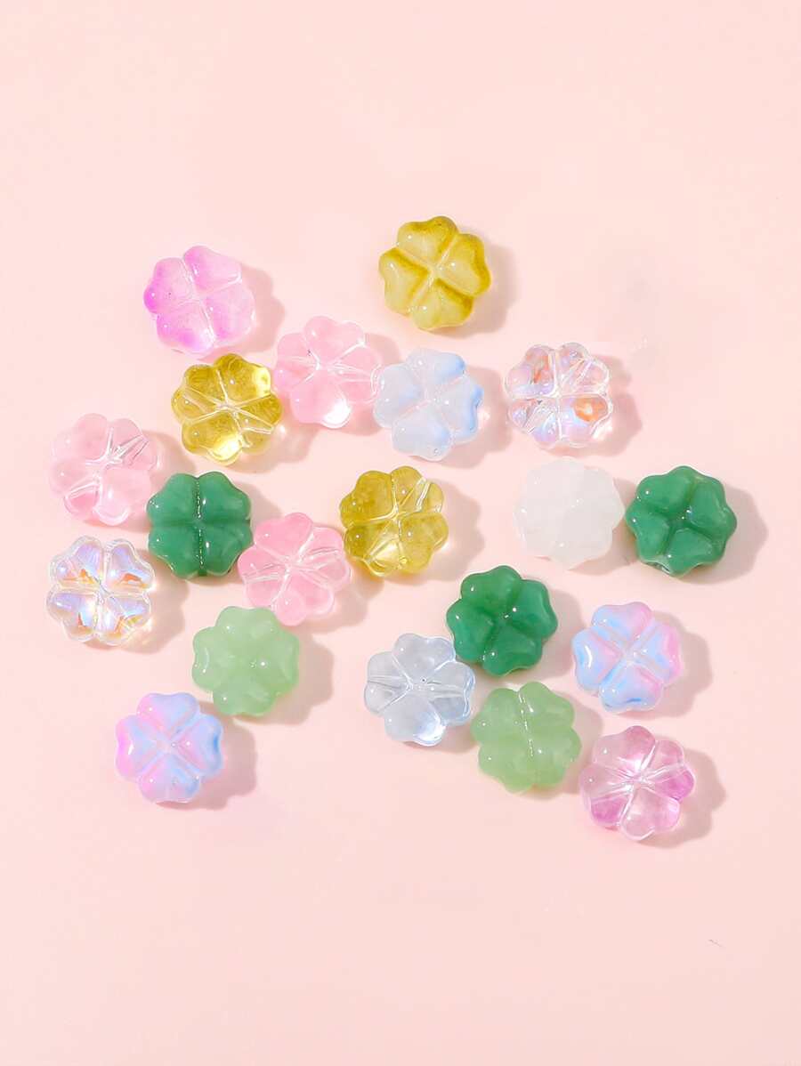 20 Hạt Thủy Tinh Tự Làm Hình Cỏ Bốn Lá Ngẫu Nhiên