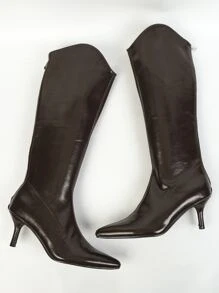 2025 New Fashion Pointed Toe Knee-High Riding Boots, High Heel Boots For Women, Goes Well With Coats In Autumn/Winter,Kitten Heel Boots,Party - Chocolate Brown - View 4