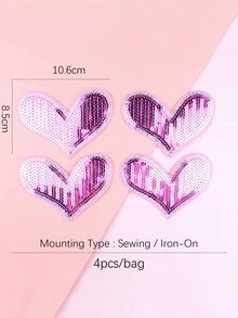 4pcs Heart Design Sequin Decor Iron-on Patch - Purple - View 6