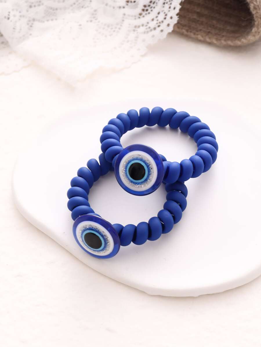 2入組邪惡之眼裝飾線圈髮繩 - 藍色 - 查看 1