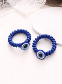 2入組邪惡之眼裝飾線圈髮繩 - 藍色 - 查看 3