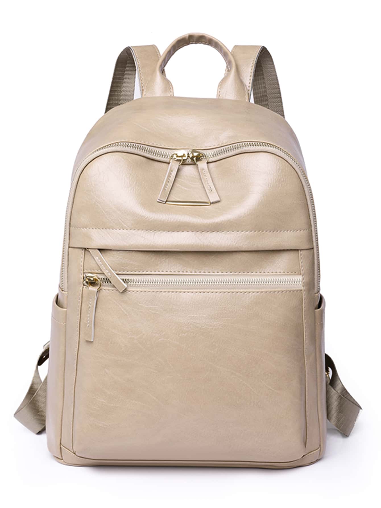 金屬裝飾功能背包適合女士、菜鳥和白領，耐用時尚實用卡其色大容量背包，帶側袋，可容納手機ipad防水，多用途單肩包斜挎包適合旅行、出差、郊遊、戶外大學生,青少年,女孩,老人 - 卡其色 - 查看 1