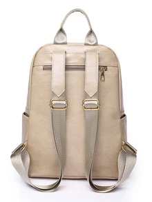 金屬裝飾功能背包適合女士、菜鳥和白領，耐用時尚實用卡其色大容量背包，帶側袋，可容納手機ipad防水，多用途單肩包斜挎包適合旅行、出差、郊遊、戶外大學生,青少年,女孩,老人 - 卡其色 - 查看 4