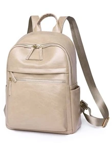 金屬裝飾功能背包適合女士、菜鳥和白領，耐用時尚實用卡其色大容量背包，帶側袋，可容納手機ipad防水，多用途單肩包斜挎包適合旅行、出差、郊遊、戶外大學生,青少年,女孩,老人 - 卡其色 - 查看 5