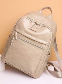 金屬裝飾功能背包適合女士、菜鳥和白領，耐用時尚實用卡其色大容量背包，帶側袋，可容納手機ipad防水，多用途單肩包斜挎包適合旅行、出差、郊遊、戶外大學生,青少年,女孩,老人 - 卡其色 - 查看 7