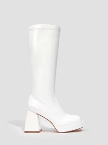 Cuccoo Square Toe Chunky Heeled Classic Boots - White - View 5