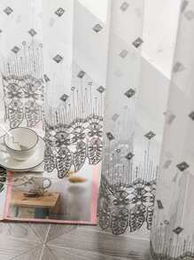 Geometric Embroidered Single Panel Curtain - White - View 1