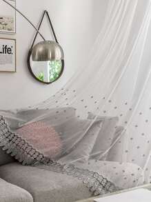 Geometric Embroidered Single Panel Curtain - White - View 2