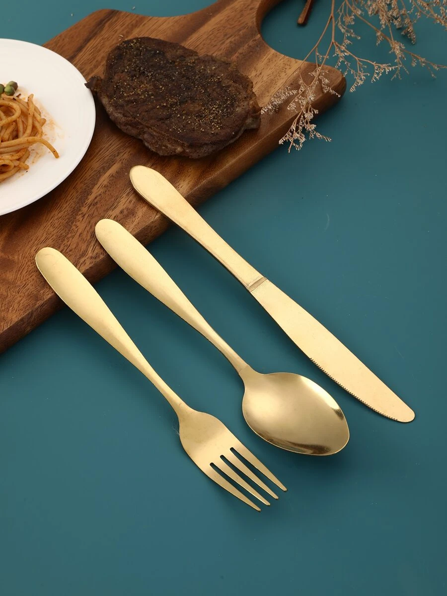 3pcs Stainless Steel Cutlery Set - Gold - View 1