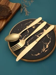 3pcs Stainless Steel Cutlery Set - Gold - View 2