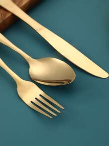 3pcs Stainless Steel Cutlery Set - Gold - View 3
