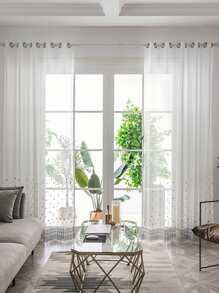 Geometric Embroidered Single Panel Curtain - White - View 3