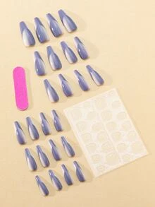 24入組長款棺材撞色假指甲和1入組指甲銼和1張膠帶 - 彩色 - 查看 2