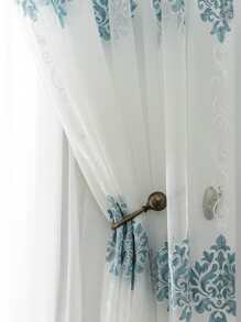 植物刺繡單片透視窗簾 - 藍白色 - 查看 3