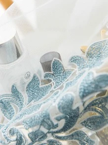 植物刺繡單片透視窗簾 - 藍白色 - 查看 6