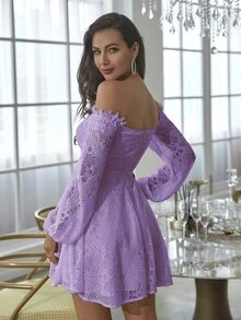 Double Crazy 女士纯色蕾丝露肩婚礼宾客礼服，适合所有季节