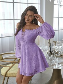 Double Crazy 女士纯色蕾丝露肩婚礼宾客礼服，适合所有季节