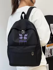 蝴蝶狼疮意识丝带旅行背包，男女轻便电脑笔记本电脑包背包蝴蝶图案经典背包，大学学校包，学校背包，学校用品，书包，学校书包，大背包，大容量，便携，轻便，适合青少年女孩、女士、大学生、男孩和男人、白领工作者，非常适合返校、开学第一天、中学、高中、大学、时尚蝴蝶包 - 黑色 - 查看 1