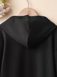 SHEIN Tween Girl Butterfly Print Drop Shoulder Zip Up Sweatshirt - Black - View 6