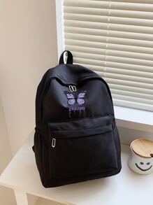 蝴蝶狼疮意识丝带旅行背包，男女轻便电脑笔记本电脑包背包蝴蝶图案经典背包，大学学校包，学校背包，学校用品，书包，学校书包，大背包，大容量，便携，轻便，适合青少年女孩、女士、大学生、男孩和男人、白领工作者，非常适合返校、开学第一天、中学、高中、大学、时尚蝴蝶包 - 黑色 - 查看 2