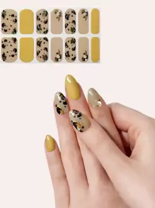 Pegatinas de uñas con estampado de leopardo de otoño/invierno con diseño de leopardo amarillo 3D de strass para decoración de uñas