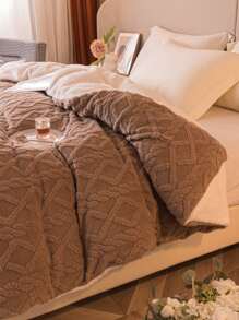 1 chiếc Chăn lông cừu màu trắng sữa có họa tiết kim cương Mềm mại và ấm áp Chăn đa năng, thích hợp cho phòng ngủ & phòng khách - Cà phê nâu - Xem 2