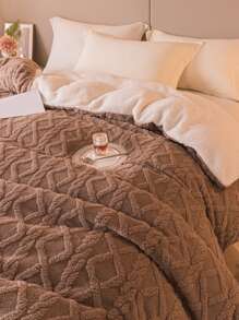 1 chiếc Chăn lông cừu màu trắng sữa có họa tiết kim cương Mềm mại và ấm áp Chăn đa năng, thích hợp cho phòng ngủ & phòng khách - Cà phê nâu - Xem 3