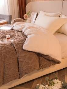 1 chiếc Chăn lông cừu màu trắng sữa có họa tiết kim cương Mềm mại và ấm áp Chăn đa năng, thích hợp cho phòng ngủ & phòng khách - Cà phê nâu - Xem 4