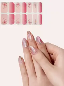 女士旅行派对美甲装饰粉色花叶美甲贴纸，流行郁金香菊花美甲贴纸DIY组合 - 彩色 - 查看 2