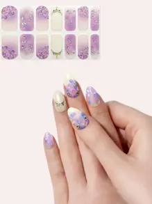 Minimalist Valentine's Day Lavender Floral Design 3D Embossed Plant Flower V-Shape DIY Freestyle Nail Stickers - 彩色 - 查看 2